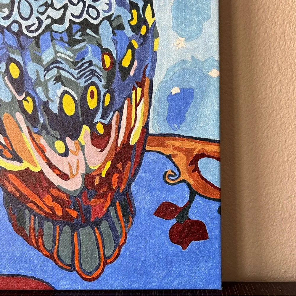 Canvas Oil Painting Blue Owl On Branch Paint by Numbers Stretched Wooden Frame - Picture 5 of 13